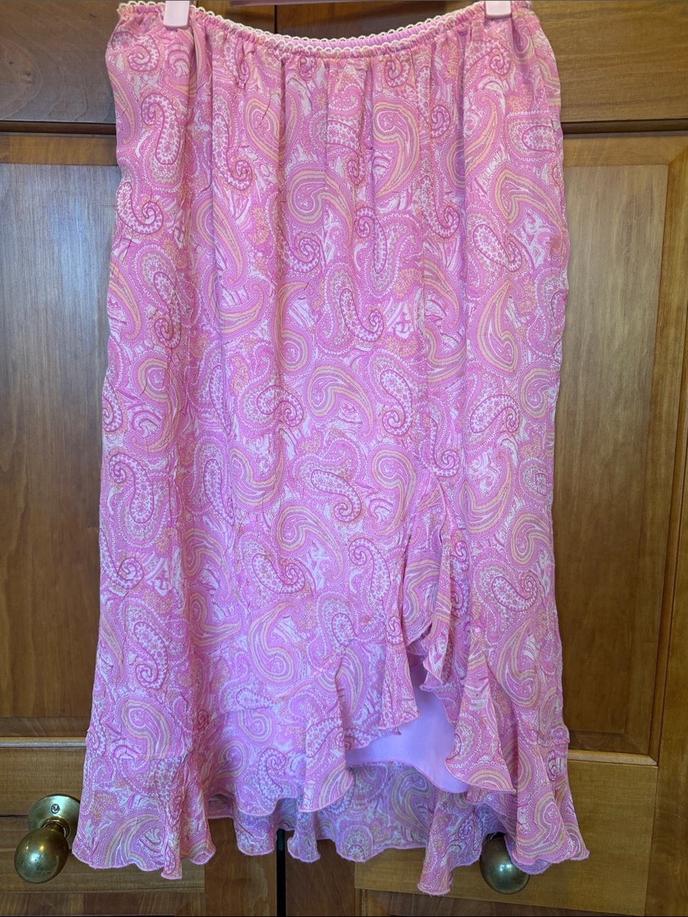 VTG Pink Paisley Ruffle Hem Chiffon Skirt - 14P